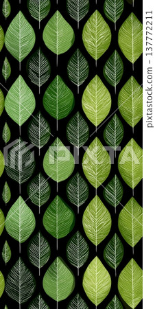 Ecological leaf tile pattern creating natural texture. Green leaves forming a seamless nature inspired minimal pattern Ecological leaf tile pattern creating natural texture. Green leaves forming a seamless nature inspired minimal pattern 137772211