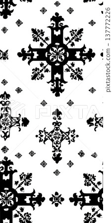Occitan cross ornamental seamless pattern black white. Occitan cross elements creating a repeating black and white decorative pattern Occitan cross ornamental seamless pattern black white. Occitan cross elements creating a repeating black and white decorative pattern 137772226