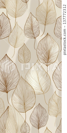 Abstract foliage pattern designing neutral seamless background. Delicate linear leaves creating a warm organic texture for decorative design 137772312
