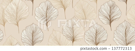 Abstract foliage pattern designing neutral seamless background. Delicate linear leaves creating a warm organic texture for decorative design Abstract foliage pattern designing neutral seamless background. Delicate linear leaves creating a warm organic texture for decorative design 137772313