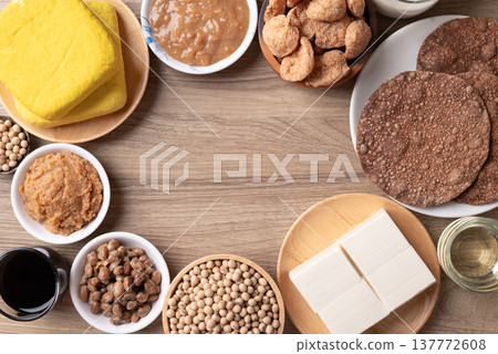 Assorted soy products, meat substitute Assorted soy products, meat substitute 137772608