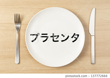 A plate and cutlery with "Placenta" written on it. 137772668