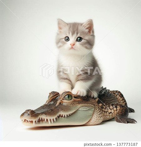 A kitten sitting as if stepping on a crocodile 137773187