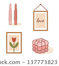 Aesthetic interior decor set with candle, mirror and frame 137773823