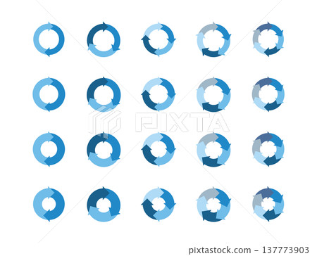 Illustration material: Cycle diagram, cycle arrow, blue, set of recycling icons. 137773903