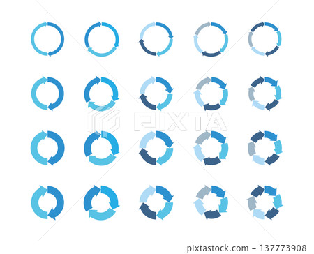 Illustration material: Cycle diagram, cycle arrow, blue, set of recycling icons. Illustration material: Cycle diagram, cycle arrow, blue, set of recycling icons. 137773908