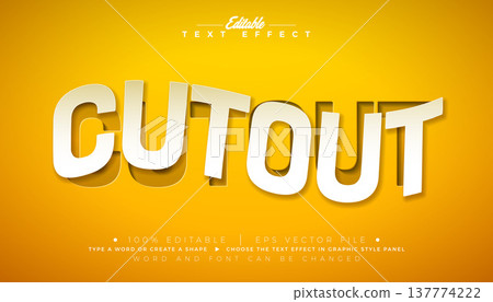 Cut Out Editable Text Effect Design Vector Graphic Style with 3d Sliced Typography Lettering and Shadow on Yellow Background. Scalable Engraved Texture Luxury Illustration Template for Greeting Card 137774222