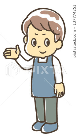 A man in an apron, full body. 137774253