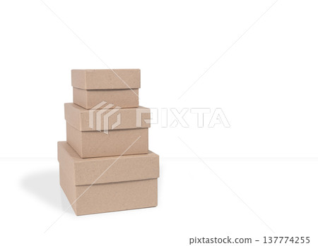 Cardboard boxes. Brown carton package isolated on white background. Boxes for shipping delivery.  137774255