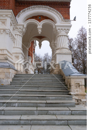 Gus Khrustalny, Russia November 8 2025. Fragment of building. Maltsov Crystal Museum in Gus Khrustalny. St. Georges Cathedral, in past. Church in Russian Byzantine style designed by Benois 137774256