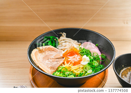 Dipping noodles with plenty of toppings Dipping noodles with plenty of toppings 137774508