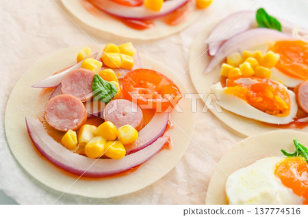 Dumplings peel pizza 137774516