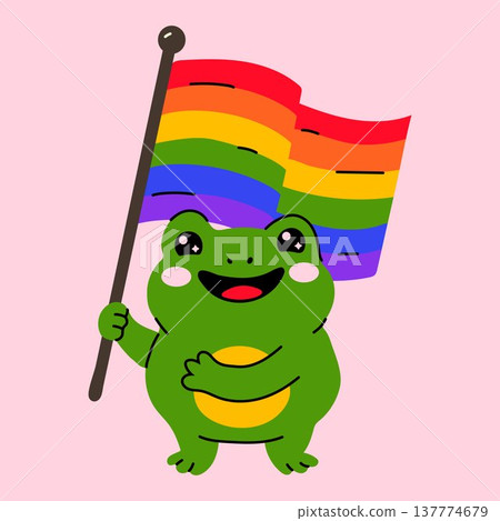 Cute Frog Holding Pride Rainbow Flag 137774679