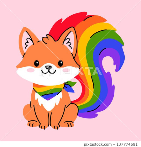 Cute Pride Fox Rainbow Tail Cartoon Cute Pride Fox Rainbow Tail Cartoon 137774681