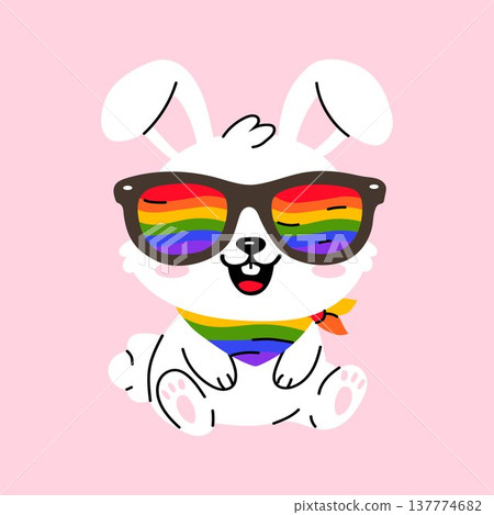 Cute Pride Bunny With Rainbow Glasses Cute Pride Bunny With Rainbow Glasses 137774682