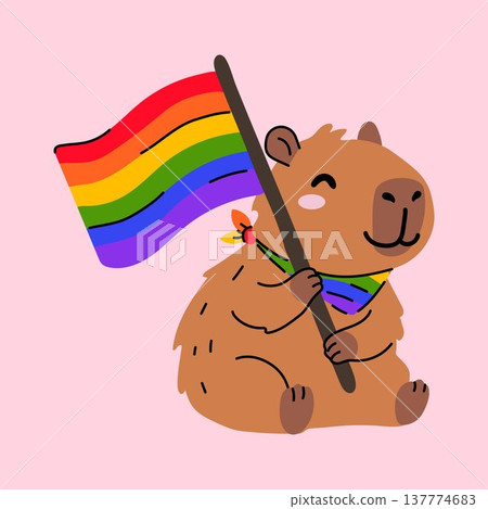 Cute Pride Capybara With Rainbow Flag Cute Pride Capybara With Rainbow Flag 137774683