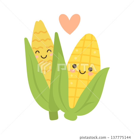 Corn vegetable sticker and kawaii cute character with cob sweet cartoon. Mascot icon logo and corn vector emoji with fall food vegetable. Pile corn illustration and face kawaii grain with kids Corn vegetable sticker and kawaii cute character with cob sweet cartoon. Mascot icon logo and corn vector emoji with fall food vegetable. Pile corn illustration and face kawaii grain with kids 137775144