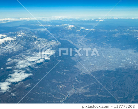 Aerial view of the Kofu Basin from a plane flying from Haneda to Fukuoka. 137775208