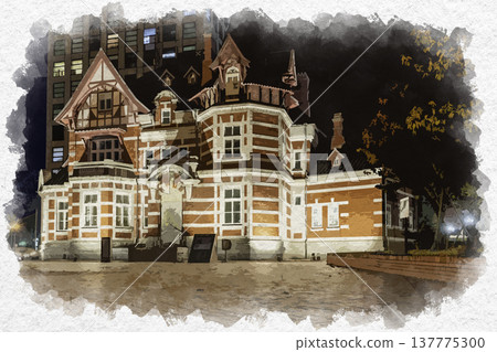 Watercolor-style painting of Mojiko Retro, Kitakyushu City Dalian Friendship Memorial Hall, Kitakyushu City, Fukuoka Prefecture 137775300