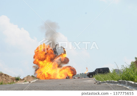 Police Car at Bomb blast Police Car at Bomb blast 137775655
