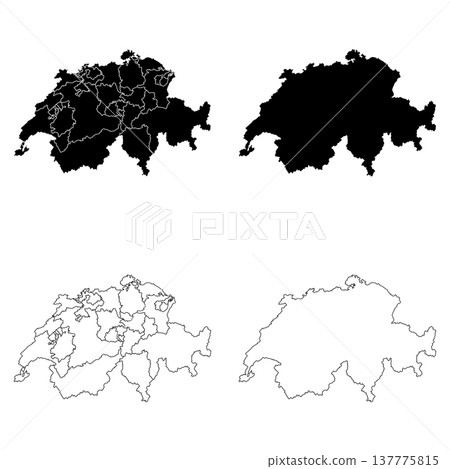 Switzerland Outline and Solid Fill Map Set. 137775815