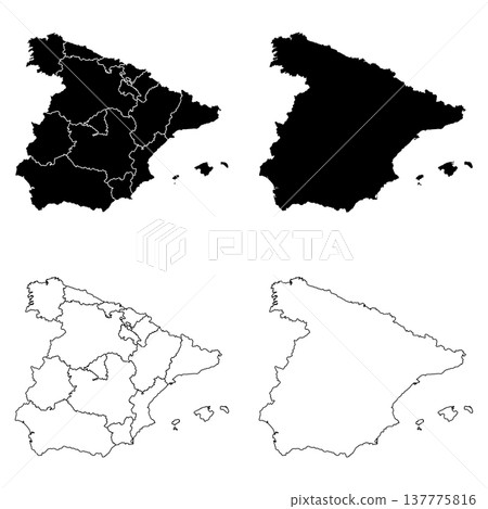 Spain Region Outline and Solid Fill Map Set. 137775816