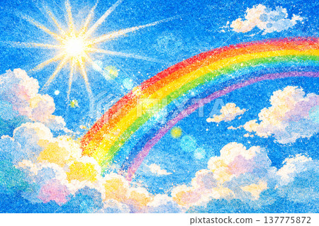 藍天、彩虹、雲朵、沙畫風格 137775872