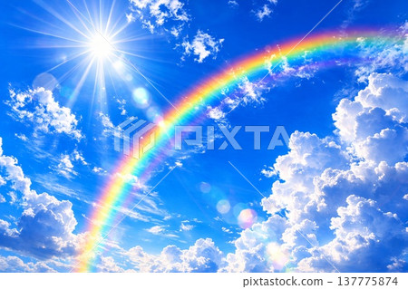 藍天、彩虹、雲朵、動漫風格 137775874