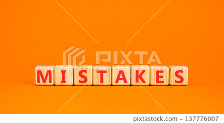 Mistakes mistake word symbol. Concept word Mistakes on beautiful wooden blocks. Beautiful orange background. Business support help mistakes mistake word concept. Copy space. Mistakes mistake word symbol. Concept word Mistakes on beautiful wooden blocks. Beautiful orange background. Business support help mistakes mistake word concept. Copy space. 137776007
