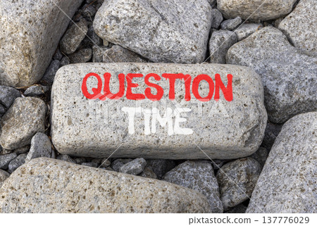 Question time symbol. Concept words Question time on beautiful grey stone. Beautiful grey stones background. Business and question time concept. Copy space. Question time symbol. Concept words Question time on beautiful grey stone. Beautiful grey stones background. Business and question time concept. Copy space. 137776029