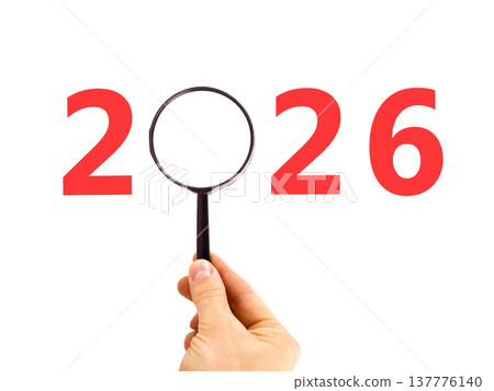 2026 happy new year symbol. Concept words 2026 in beautiful magnifying glass. Beautiful white background. Businessman's hand. Business 2026 happy new year concept. Copy space. 2026 happy new year symbol. Concept words 2026 in beautiful magnifying glass. Beautiful white background. Businessman's hand. Business 2026 happy new year concept. Copy space. 137776140