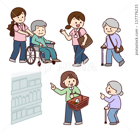 Elderly care service character set Elderly care service character set 137776235