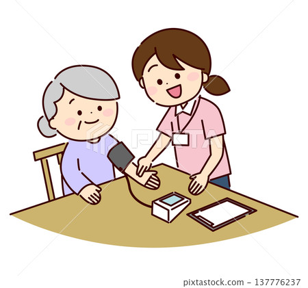 Nurse measuring blood pressure of a senior woman Nurse measuring blood pressure of a senior woman 137776237