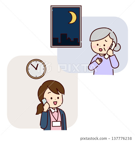 Elderly people calling visiting nurse stations late at night 137776238