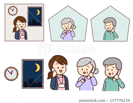 Elderly people calling visiting nurse stations late at night Elderly people calling visiting nurse stations late at night 137776239