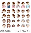 Smiling medical workers and family faces set 137776240