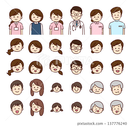 微笑的醫務工作者和家庭面孔套裝 微笑的醫務工作者和家庭面孔套裝 137776240