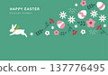 Flowers, eggs, and a running rabbit - a cute Easter design 137776495