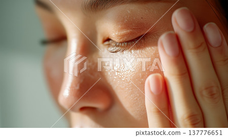 特寫鏡頭捕捉到了她容光煥發的肌膚和雙手的美麗。 137776651