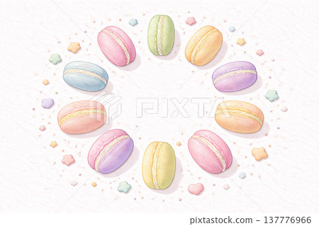 Sweets Series: A bird's-eye view of macarons radiating outwards. 137776966