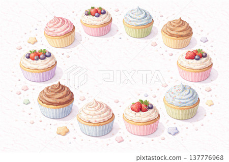 甜點系列:紙杯蛋糕圓形邊框背景 甜點系列:紙杯蛋糕圓形邊框背景 137776968