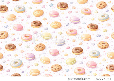 甜心系列：以跳舞的小甜甜圈為主題的流行印花圖案。 137776985