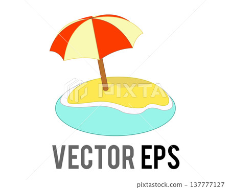 Cartoon beach umbrella flat icon on a small island in the ocean with waves Cartoon beach umbrella flat icon on a small island in the ocean with waves 137777127