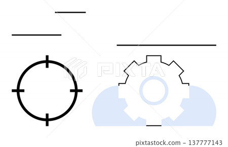 Targeting, efficiency, integration, workflow, innovation, system management. A circular target icon paired with a gear shape. Targeting and efficiency concepts highlighted in the design Targeting, efficiency, integration, workflow, innovation, system management. A circular target icon paired with a gear shape. Targeting and efficiency concepts highlighted in the design 137777143