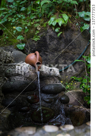 Mountain drinking spring pours from a jug Georgia 137777353