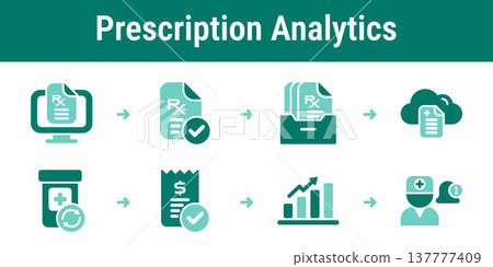 Prescription analytics and archive management icons Prescription analytics and archive management icons 137777409