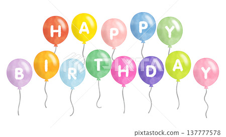水彩風格的彩色氣球,上面寫著「生日快樂」字樣 水彩風格的彩色氣球,上面寫著「生日快樂」字樣 137777578