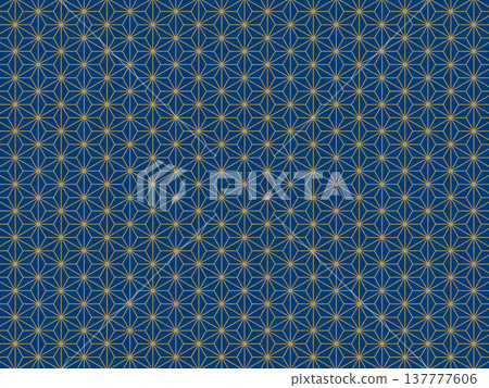 靛藍和仿金麻葉背景 137777606