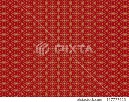A background of crimson and imitation gold hemp leaf pattern. 137777613