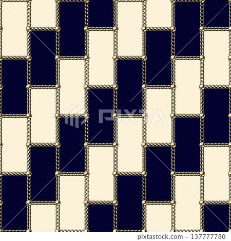 Seamless jewelry pattern with golden chains, beads arranged in geometric rectangular grid. High contrast diagonal background. Classic elegance design Seamless jewelry pattern with golden chains, beads arranged in geometric rectangular grid. High contrast diagonal background. Classic elegance design 137777780
